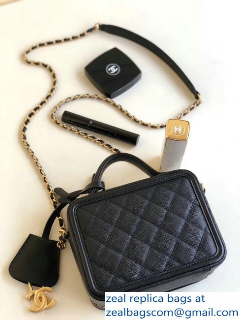 Chanel CC Filigree Grained Vanity Case Bag Mini Black