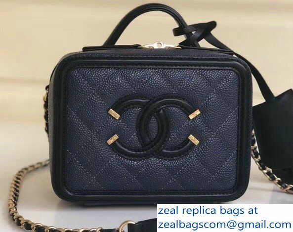 Chanel CC Filigree Grained Vanity Case Bag Mini Navy Blue/Black