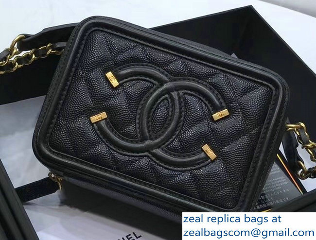 Chanel CC Filigree Grained Vanity Case Shoulder Bag Black 2018