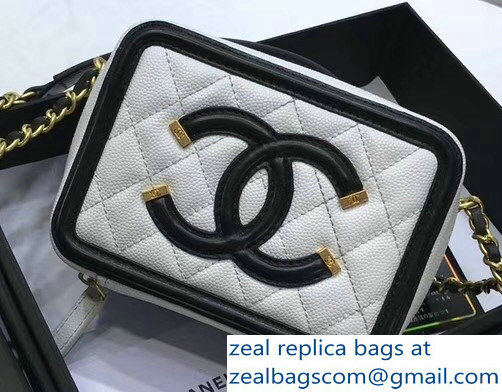 Chanel CC Filigree Grained Vanity Case Shoulder Bag White/Black 2018