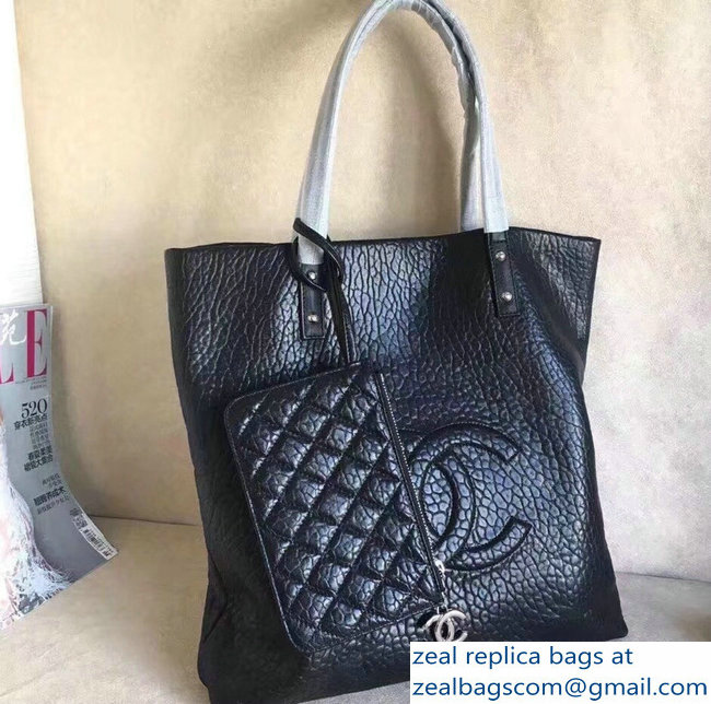Chanel CC Logo Grained Deerskin Large Shopping Bag A92981 Black