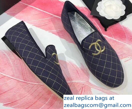 Chanel CC Logo Quilting Loafers G34137 Blue 2018