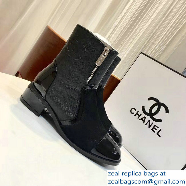Chanel CC Logo Short Boots G34132 Black/Patent 2018