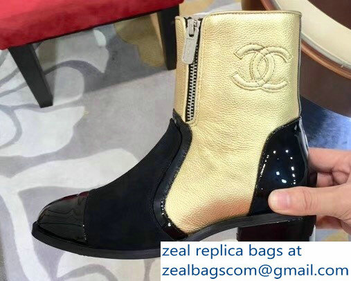 Chanel CC Logo Short Boots G34132 Gold/Suede Black/Patent 2018