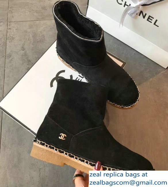 Chanel Chain Around Suede Goatskin and Shearling Short Boots G34113 Black 2018