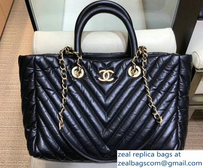 Chanel Chevron Aged Calfskin Coco Allure Small Shopping Bag A57974 Black 2018