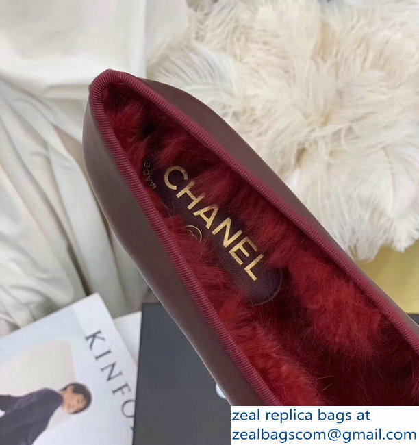 Chanel Classic Bow Flats Ballerinas Shearling Fur Burgundy 2018 - Click Image to Close