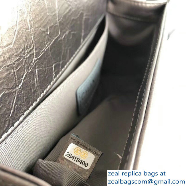 Chanel Crumpled Calfskin Chain Studded Boy Medium Flap Bag Metallic Gun Color/Gold 2018