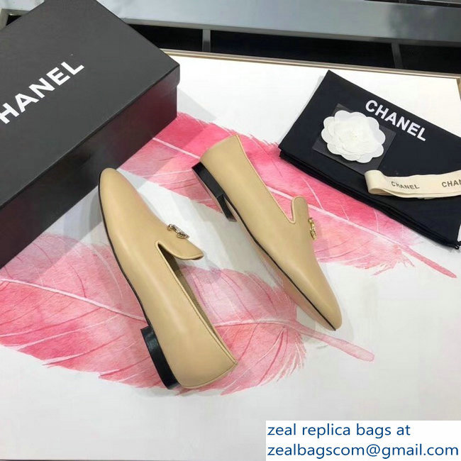 Chanel Crystal CC Logo Loafers Apricot 2018