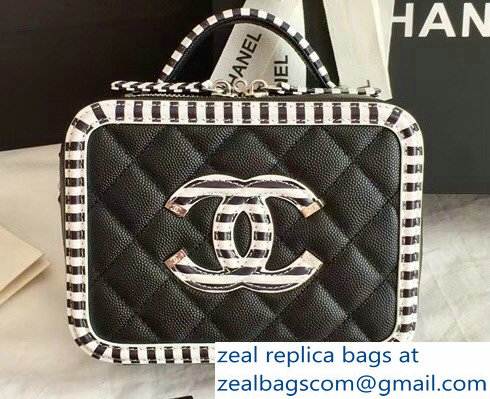 Chanel Grained Calfskin CC Filigree Vanity Case Bag A93343 Striped Black 2018