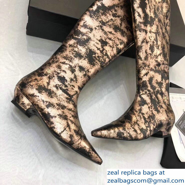 Chanel High Boots G34281 Laminated Bronze 2018