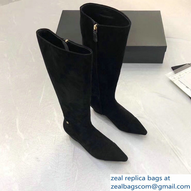 Chanel High Boots G34281 Suede Black 2018