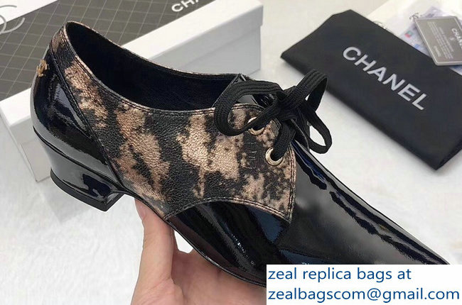 Chanel Lace-ups Shoes G34275 Laminated Bronze/Black 2018