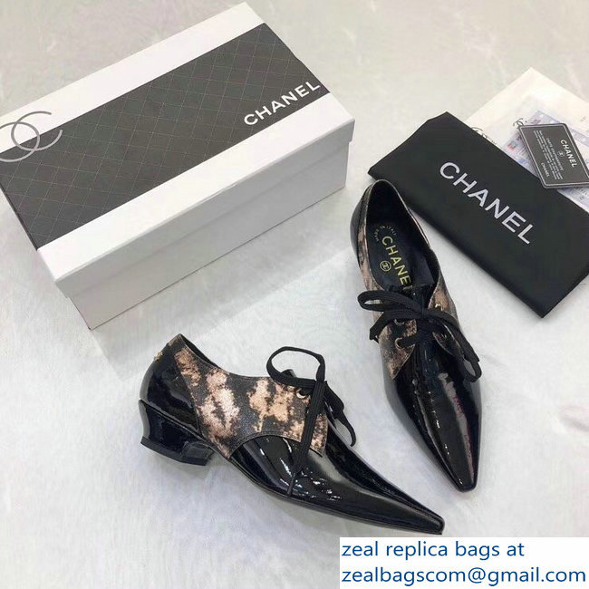 Chanel Lace-ups Shoes G34275 Laminated Bronze/Black 2018 - Click Image to Close
