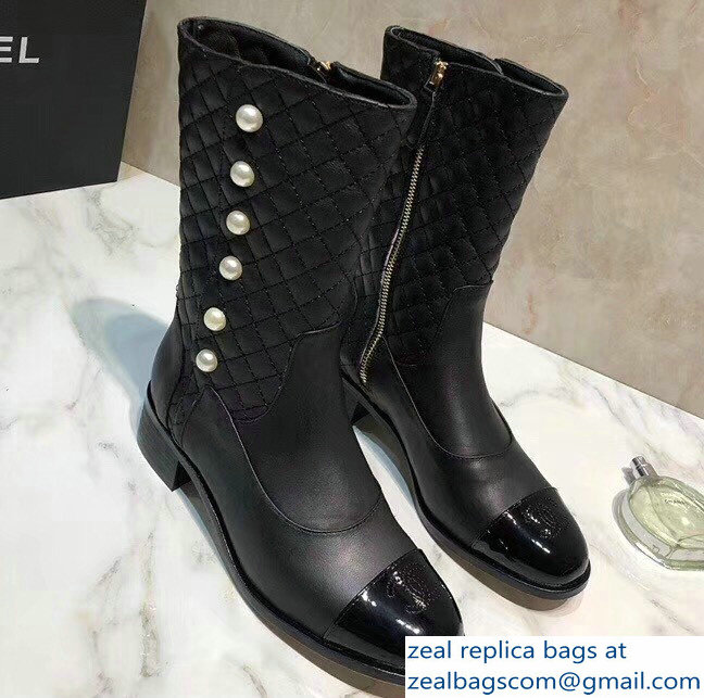 Chanel Pearls High Boots G34075 Black 2018