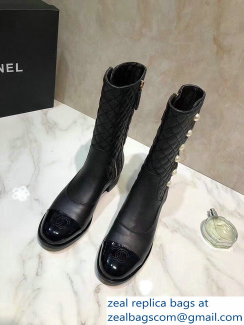Chanel Pearls High Boots G34075 Black 2018