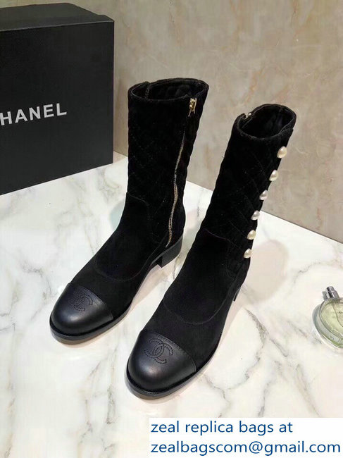 Chanel Pearls High Boots G34075 Suede Black 2018