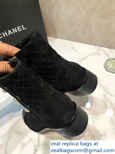 Chanel Pearls Short Boots G34074 Suede Black 2018 - Click Image to Close