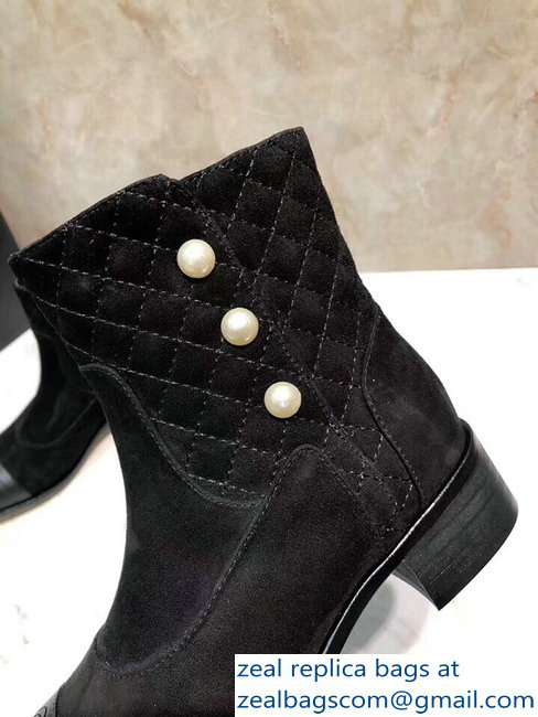Chanel Pearls Short Boots G34074 Suede Black 2018 - Click Image to Close