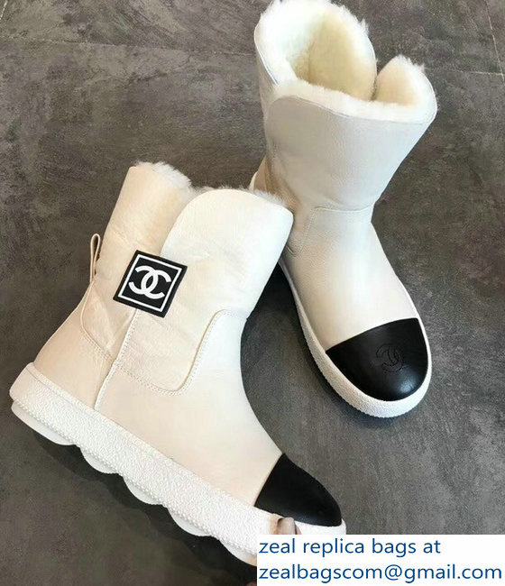 Chanel Shearling Fur Vintage Logo Short Boots White 2018