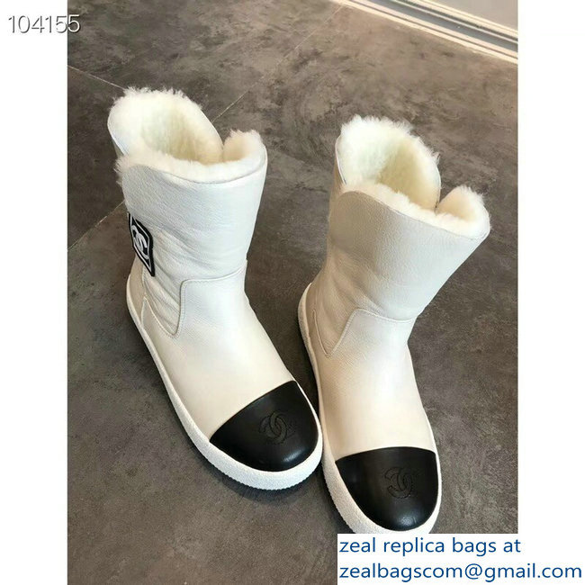 Chanel Shearling Fur Vintage Logo Short Boots White 2018