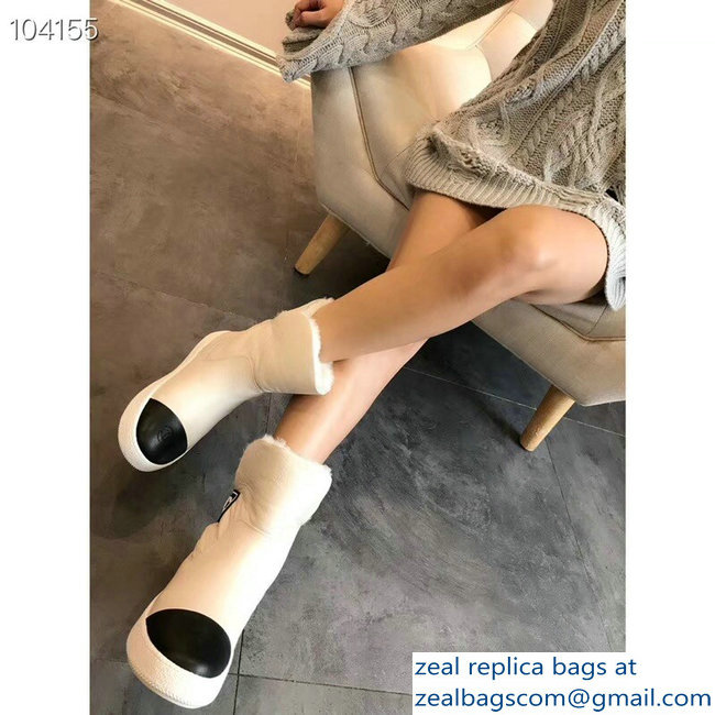 Chanel Shearling Fur Vintage Logo Short Boots White 2018 - Click Image to Close