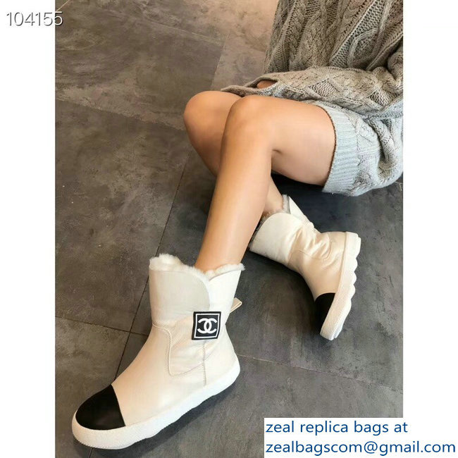Chanel Shearling Fur Vintage Logo Short Boots White 2018 - Click Image to Close