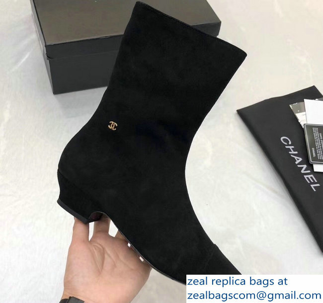 Chanel Short Boots G34284 Suede Black 2018