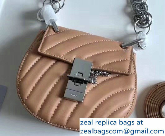 Chloe Quilted Drew Bijou Shoulder Bag Apricot with Silver Chain 2018