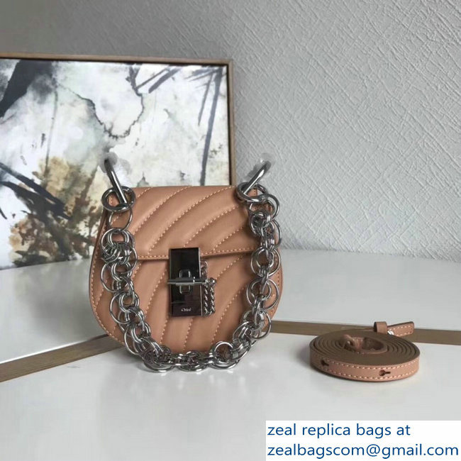 Chloe Quilted Drew Bijou Shoulder Bag Apricot with Silver Chain 2018