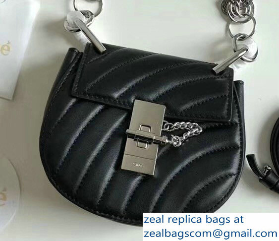 Chloe Quilted Drew Bijou Shoulder Bag Black with Silver Chain 2018