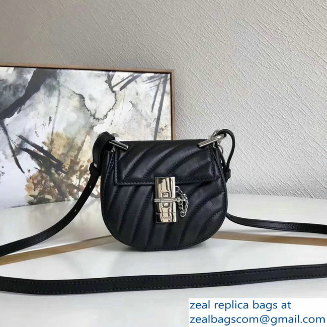Chloe Quilted Drew Bijou Shoulder Bag Black with Silver Chain 2018