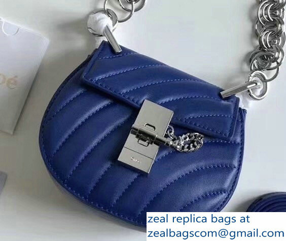 Chloe Quilted Drew Bijou Shoulder Bag Blue with Silver Chain 2018