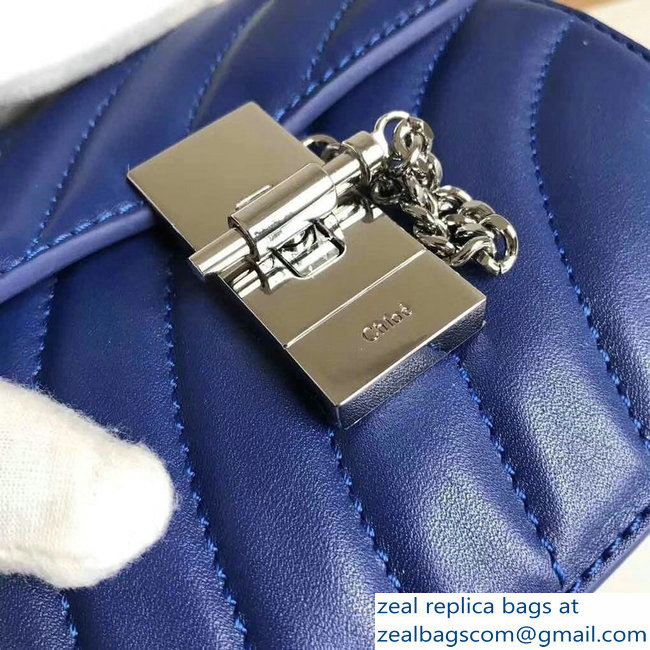 Chloe Quilted Drew Bijou Shoulder Bag Blue with Silver Chain 2018 - Click Image to Close