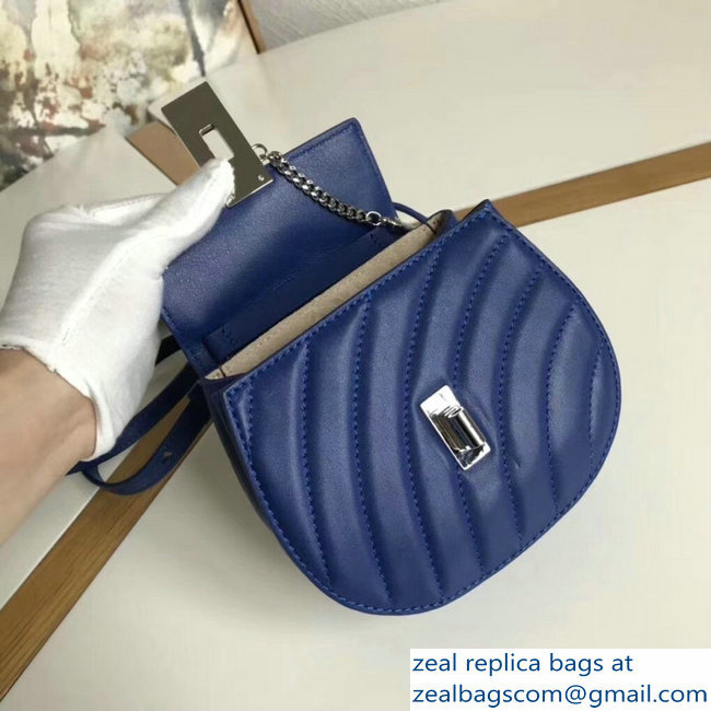 Chloe Quilted Drew Bijou Shoulder Bag Blue with Silver Chain 2018