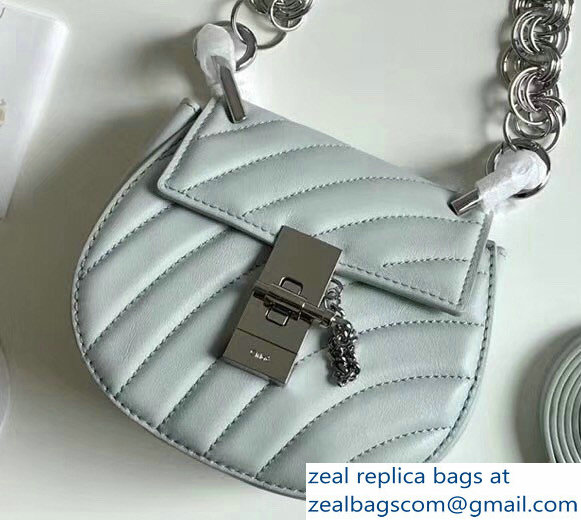 Chloe Quilted Drew Bijou Shoulder Bag Pale Gray Blue with Silver Chain 2018
