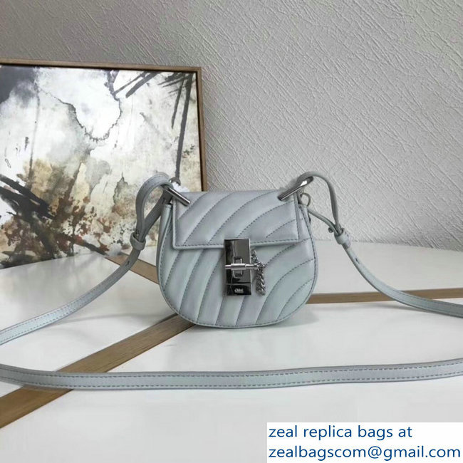 Chloe Quilted Drew Bijou Shoulder Bag Pale Gray Blue with Silver Chain 2018 - Click Image to Close