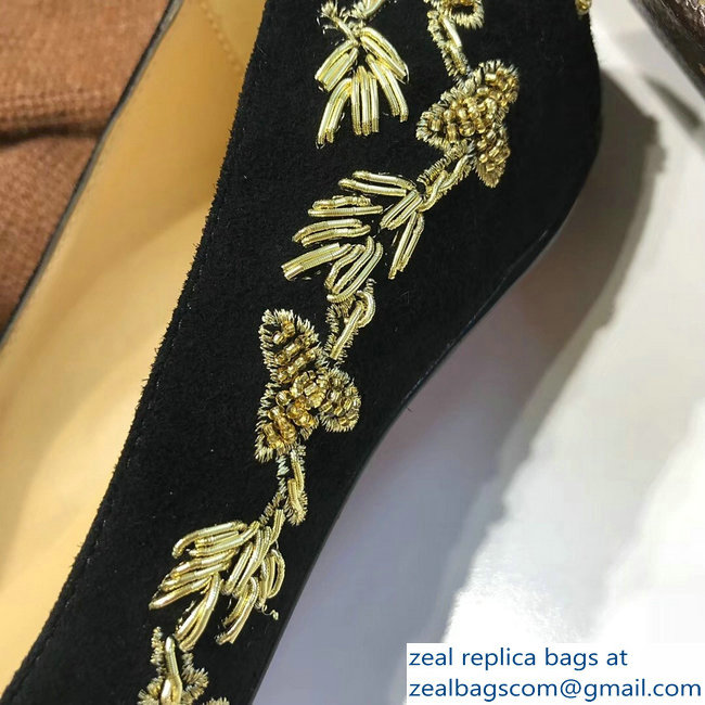Christian Louboutin Flower Embellishment Flats Black/Gold 2018 - Click Image to Close