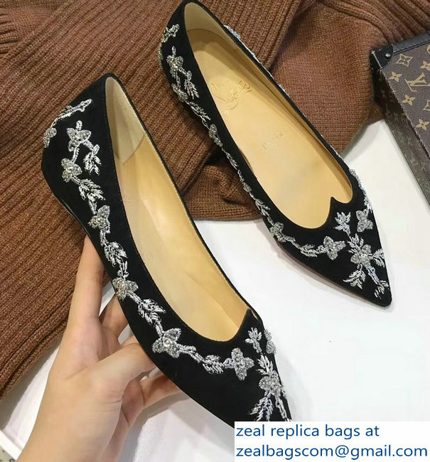 Christian Louboutin Flower Embellishment Flats Black/Silver 2018