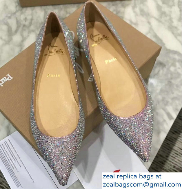 Christian Louboutin Follies Strass Flats Silver Gray