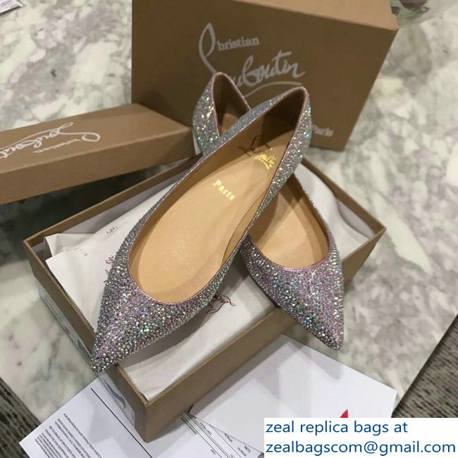 Christian Louboutin Follies Strass Flats Silver Gray