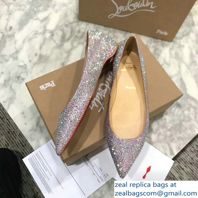 Christian Louboutin Follies Strass Flats Silver Gray