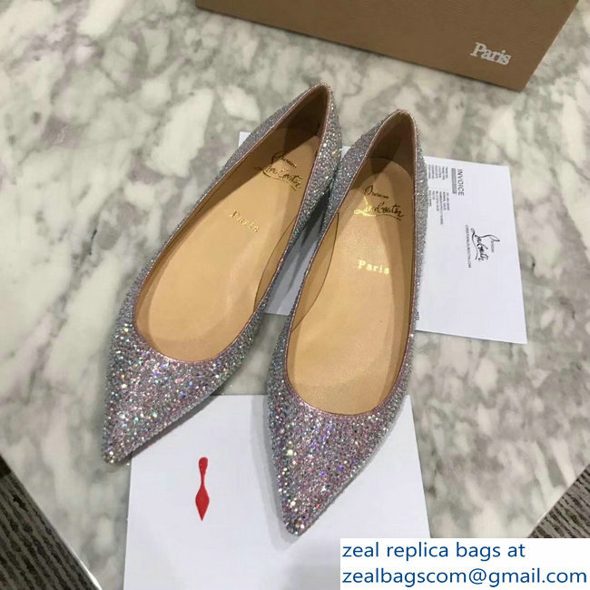 Christian Louboutin Follies Strass Flats Silver Gray