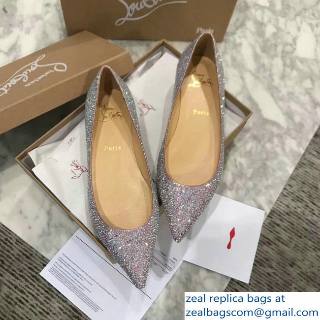 Christian Louboutin Follies Strass Flats Silver Gray