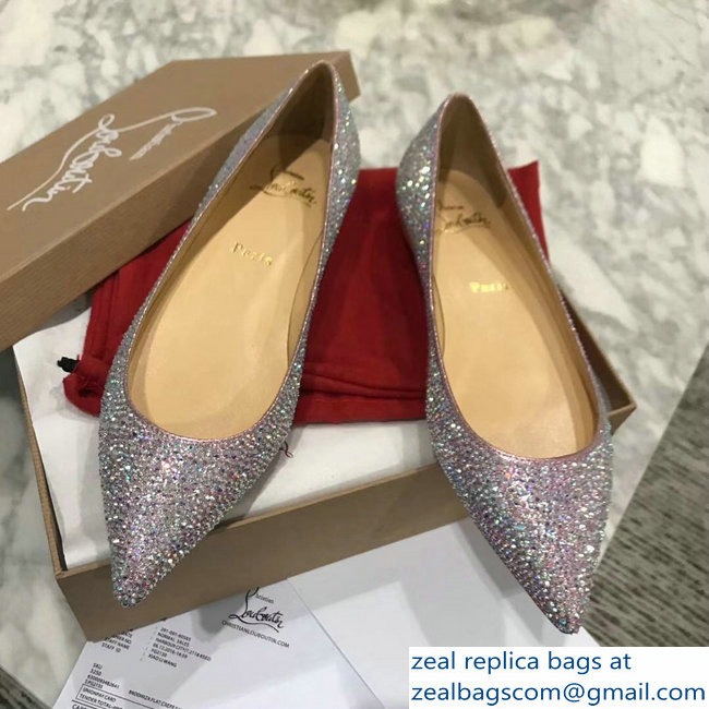 Christian Louboutin Follies Strass Flats Silver Gray