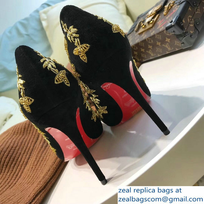 Christian Louboutin Heel 10.5cm Flower Embellishment Pumps Black/Gold 2018 - Click Image to Close