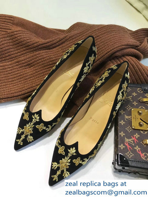 Christian Louboutin Heel 6.5cm Flower Embellishment Pumps Black/Gold 2018