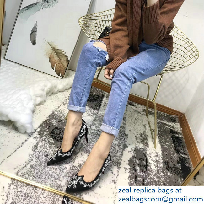Christian Louboutin Heel 6.5cm Flower Embellishment Pumps Black/Silver 2018 - Click Image to Close