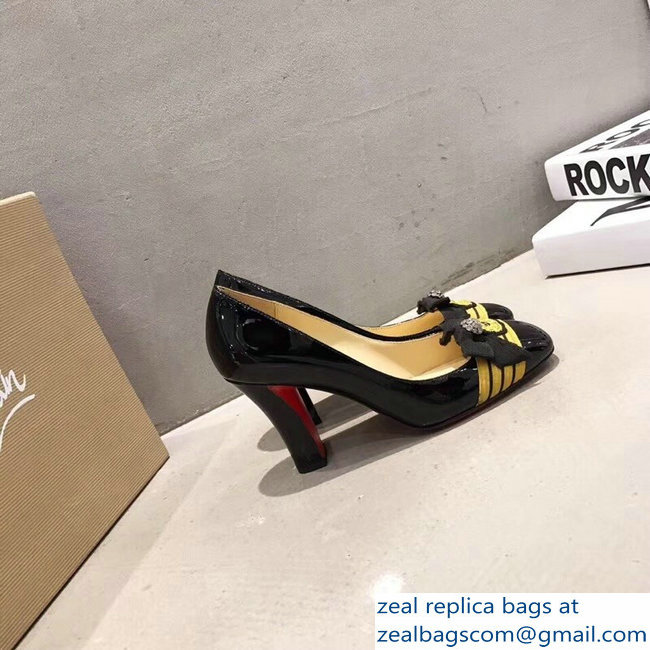 Christian Louboutin Heel 8.5cm Yellow Stripe Pumps Patent Black