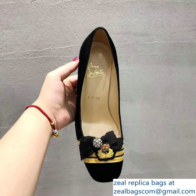 Christian Louboutin Heel 8.5cm Yellow Stripe Pumps Suede Black